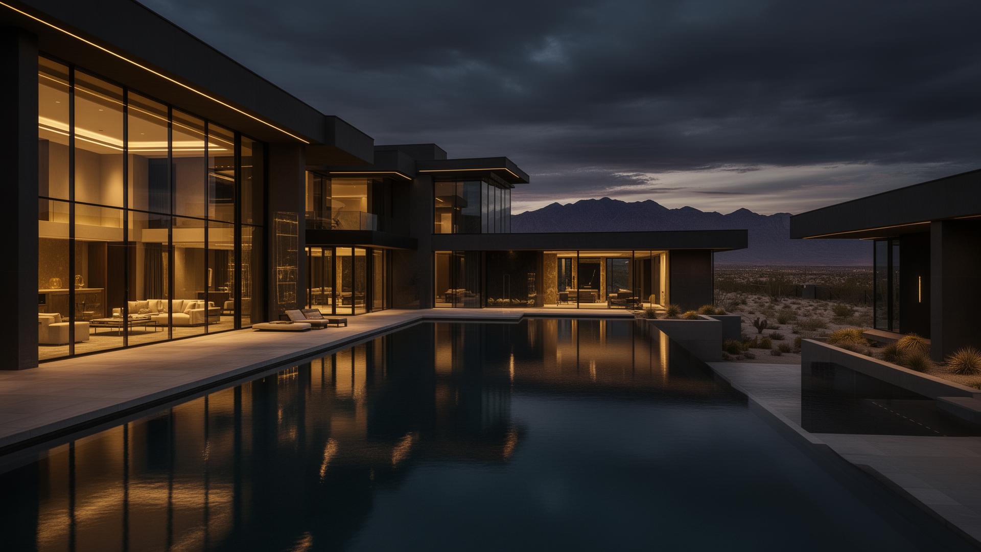 Luxury Las Vegas mansion at twilight